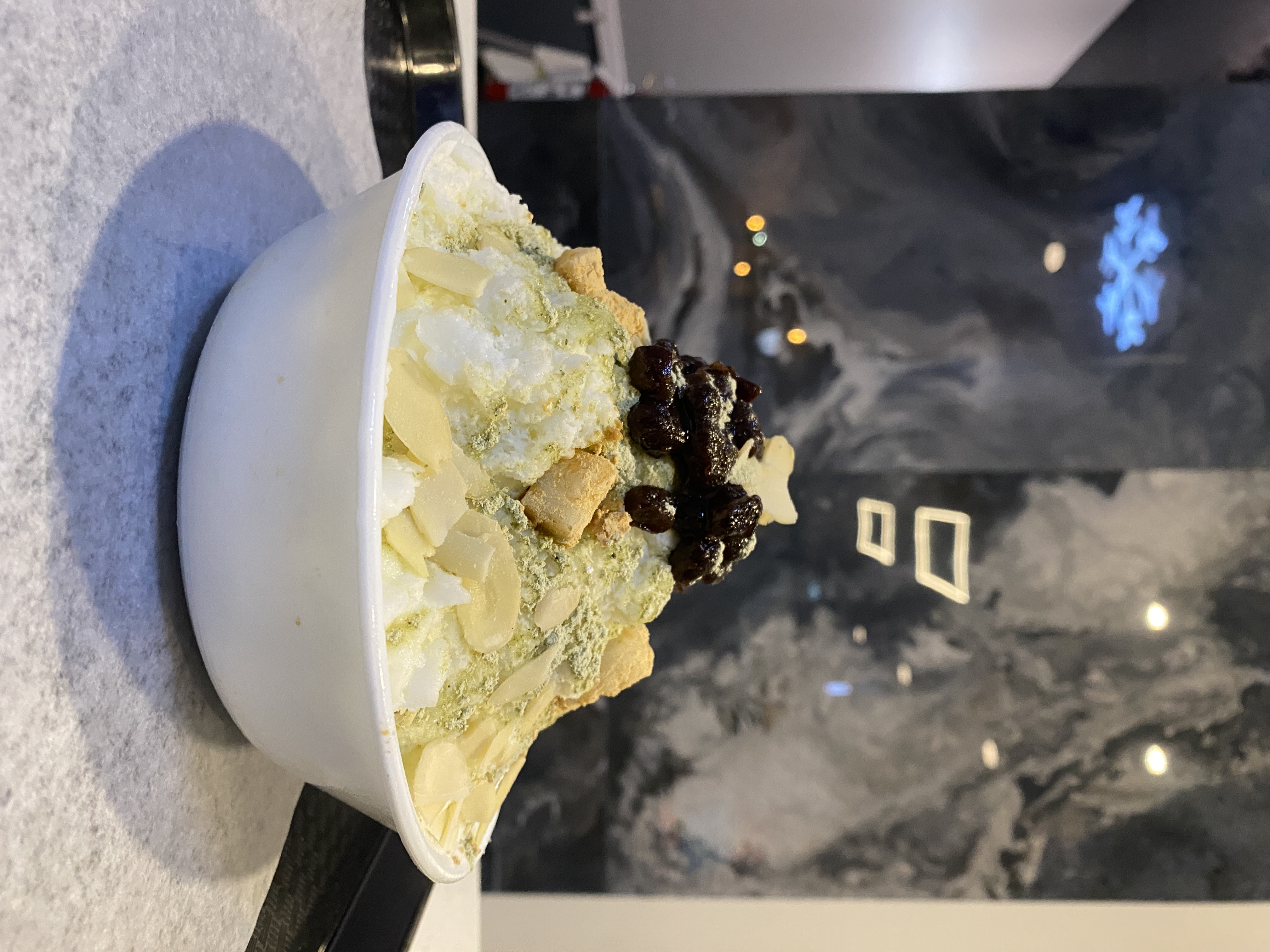 Matcha Bingsu at Infinity Cafe Surrey - Traditional Korean shaved ice dessert with premium matcha powder and sweet toppings